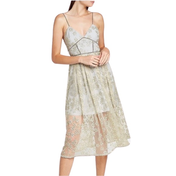 Self-Portrait Light Blue and Gold Midi Dress - Picture 2 of 12